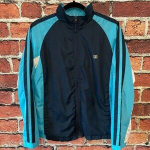 Vintage Jacket Men Small S Navy Blue Color Block Tennis Track Suit Windbreaker